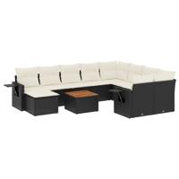 11-delige Loungeset met kussens poly rattan zwart - thumbnail