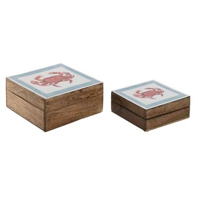 Juwelenkistje Home ESPRIT Multicolour Mangohout 17,5 x 17,5 x 8 cm (2 Stuks)