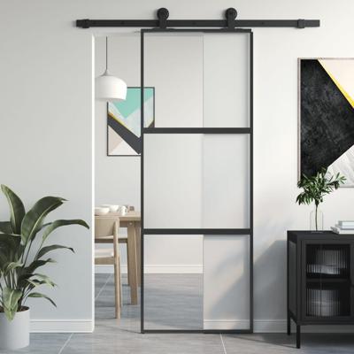 VidaXL Schuifdeur 76x205 cm gehard glas en aluminium zwart VidaXL Schuifdeur 76x205 cm gehard glas en aluminium zwart