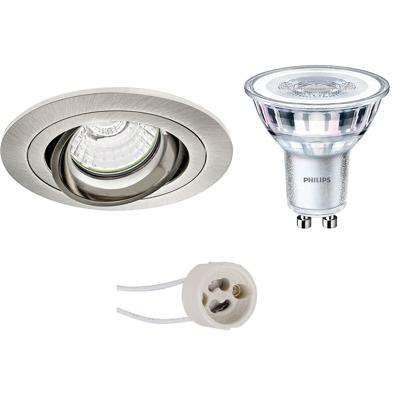 GU10 Inbouwspot Set - Mat Nikkel - Inbouw Rond - Kantelbaar - Philips - CorePro 830 36D - Dimbaar - Pragmi Alpin Pro - 3W - Warm Wit 3000K - Ø92mm