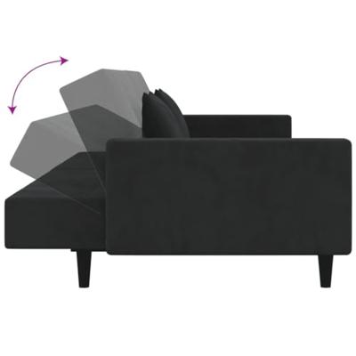 Slaapbank 2-zits met 2 kussens fluweel zwart Slaapbank 2-zits met 2 kussens fluweel zwart