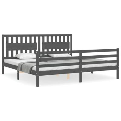 Bedframe met hoofdbord massief hout grijs 200x200 cm