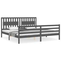 Bedframe met hoofdbord massief hout grijs 200x200 cm - thumbnail