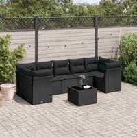 8-delige Loungeset met kussens poly rattan zwart - thumbnail