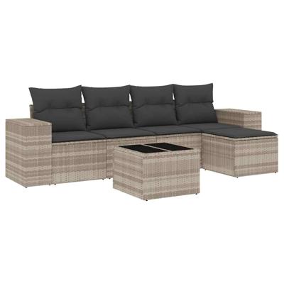 5-delige Loungeset met kussens poly rattan lichtgrijs