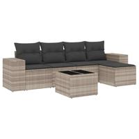 5-delige Loungeset met kussens poly rattan lichtgrijs - thumbnail