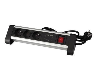 Perel desktop contactdoos met 3 stopcontacten, 2 USB-poorten en schakelaar, zwart, voor België Perel desktop contactdoos met 3 stopcontacten, 2 USB-poorten en schakelaar, zwart, voor België