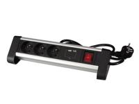 Perel desktop contactdoos met 3 stopcontacten, 2 USB-poorten en schakelaar, zwart, voor België - thumbnail