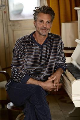 Warme velours heren pyjama strepen