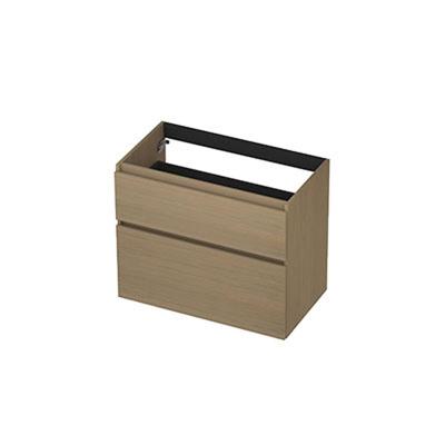 INK - Onderkast 2 Laden Greeploos met Houten Keerlijst A-symmetrisch - 800x450x650 Mm - Olijf Eiken