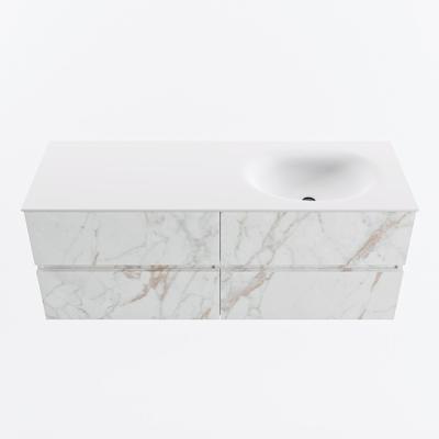 MONDIAZ VICA 130cm badmeubel onderkast Carrara 4 lades. Wastafel MOON rechts zonder kraangat, kleur Talc.