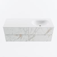 MONDIAZ VICA 130cm badmeubel onderkast Carrara 4 lades. Wastafel MOON rechts zonder kraangat, kleur Talc. - thumbnail