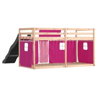 Stapelbed met glijbaan en gordijnen roze 90x190 cm