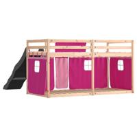 Stapelbed met glijbaan en gordijnen roze 90x190 cm - thumbnail