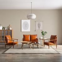 3-delig Bankstel echt leer met massief acaciahout bruin - thumbnail