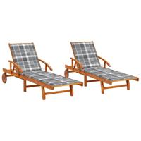 Ligstoelen 2 st met kussens massief acaciahout - thumbnail