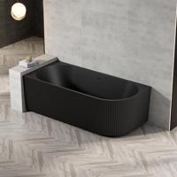Zeza Nuo Half Vrijstaand Bad - 170x80x58cm - links - ribbel - met afvoer - mat zwart 7103L_MB - thumbnail