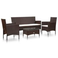vidaXL 4-delige Loungeset met kussens poly rattan bruin - thumbnail