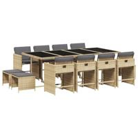 13-delige Tuinset met kussens poly rattan gemengd beige - thumbnail