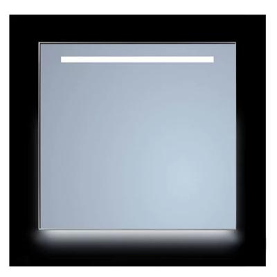 Spiegel Sanicare Q-Mirrors 80x70 cm Vierkant Met Aan De Bovenkant & Onderzijde LED Warm White, Omlijsting Mat Zwart incl. ophangmateriaal Met
