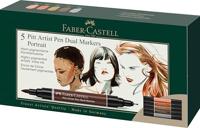 Faber Castell Tekenstift Pitt Artist duo marker Portrait - etui 5 stuks - thumbnail