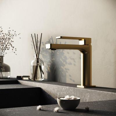 Hotbath Gal - Wastafelmengkraan - zonder Waste - Laag - Geborsteld Messing PVD - Opbouw - Messing