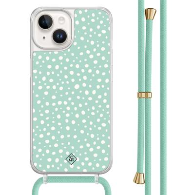 iPhone 14 hoesje met mint koord - Mint dots