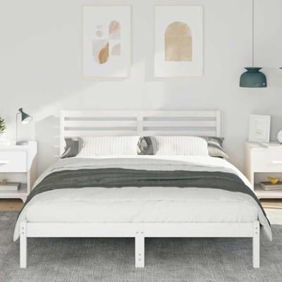 Bedframe met hoofdeinde Wit 200 x 200 cm Massief grenenhout Bedframe met hoofdeinde Wit 200 x 200 cm Massief grenenhout