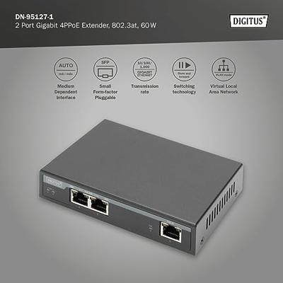 DIGITUS Gigabit PoE Indoor Extender, 2-poorts, 60W 100m uitbreiding, cascadeerbaar, self-powered