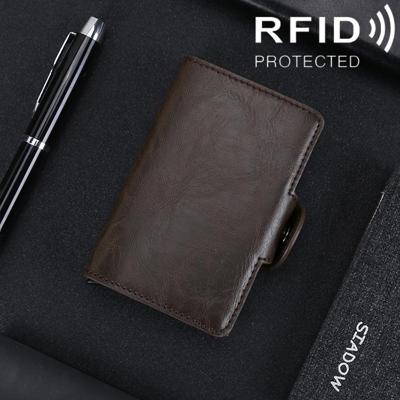 X-7 Antimagnetic RFID Multi-functional Aluminum Crazy Horse Texture Leather Card Bag Wallet(Coffee)