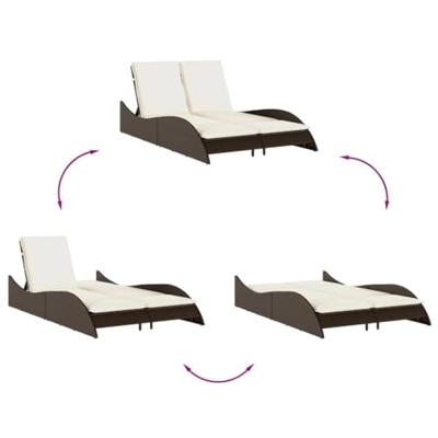 Ligbed met kussens 114x205x73 cm poly rattan bruin