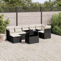 8-delige Loungeset met kussens poly rattan zwart - thumbnail