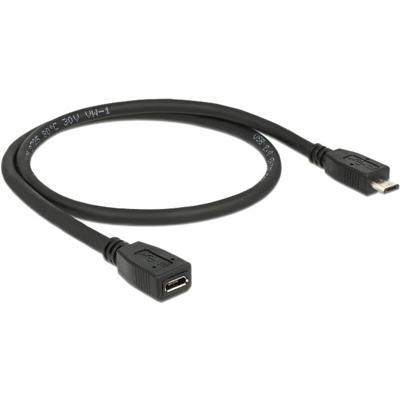 Delock 83567 USB-kabel USB 2.0 USB-micro-B stekker, USB-micro-B bus 0.50 m Zwart