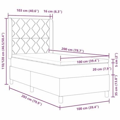 Boxspringbed met matras en LED stof lichtgrijs 100x200 cm