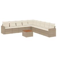 10-delige Loungeset met kussens poly rattan beige - thumbnail
