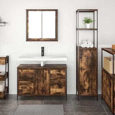 Badkamermeubelset 2 pcs Gerookt Eiken en Zwart Bewerkt hout