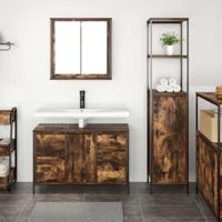 Badkamermeubelset 2 pcs Gerookt Eiken en Zwart Bewerkt hout - thumbnail