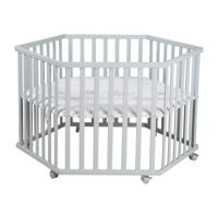 ROBA Hegaxonal Playpen - Gevoerde hoes - Olifantpatroon - 6 geremde wielen - Taupe gelakt hout - thumbnail