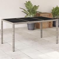 Tuintafel met glazen blad 150x90x75 cm poly rattan lichtgrijs - thumbnail