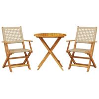 3-delige Bistroset poly rattan en massief hout beige - thumbnail