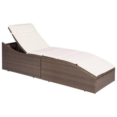 Ligbed met kussen poly rattan bruin