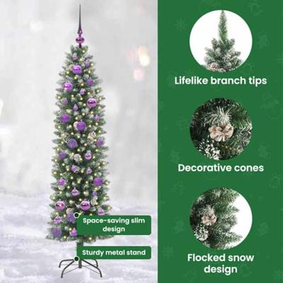 VidaXL Kunstmatige slanke kerstboom met 150 led groen en wit 150 cm