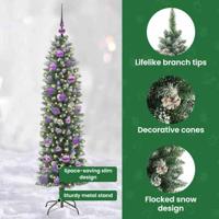 VidaXL Kunstmatige slanke kerstboom met 150 led groen en wit 150 cm - thumbnail