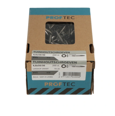 Proftec Tuinhoutschroef Rvs-410 Lk Zwarte Kop +Snijpunt Torx TX20 4.0X35/24 | 200 stuks - 5207.31.25405