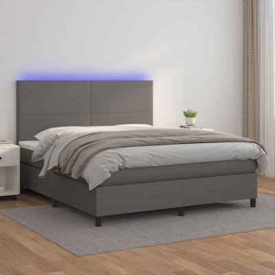 Boxspring met matras en LED kunstleer grijs 160x200 cm