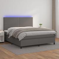 Boxspring met matras en LED kunstleer grijs 160x200 cm - thumbnail