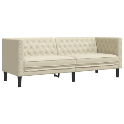 3-delige Loungeset Chesterfield-stijl kunstleer crèmekleurig - thumbnail