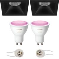 Pragmi Pollon Pro - Inbouw Vierkant - Mat Zwart - Verdiept - 82mm - Philips Hue - LED Spot Set GU10 - White and Color Ambiance - Bluetooth - thumbnail
