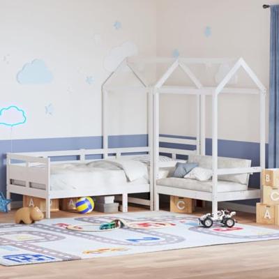 Kinderbed met huisje en bankje massief grenenhout wit 80x200 cm Kinderbed met huisje en bankje massief grenenhout wit 80x200 cm