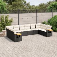 10-delige Loungeset met kussens poly rattan zwart - thumbnail